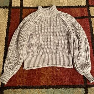 Gray Cropped Knitted Turtleneck Sweater